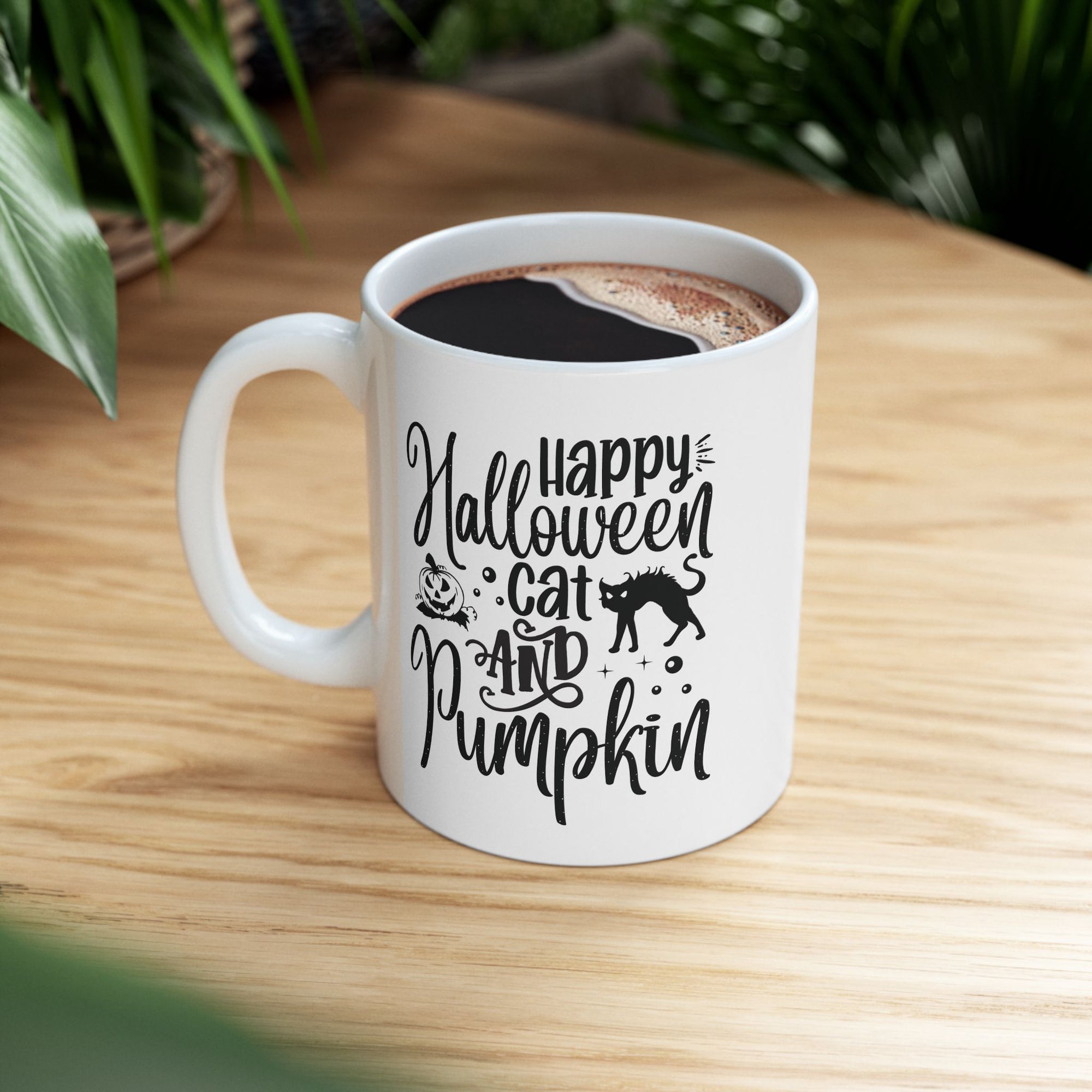 Halloween Cat & Pumpink - Halloween Ceramic Mug, (11oz)