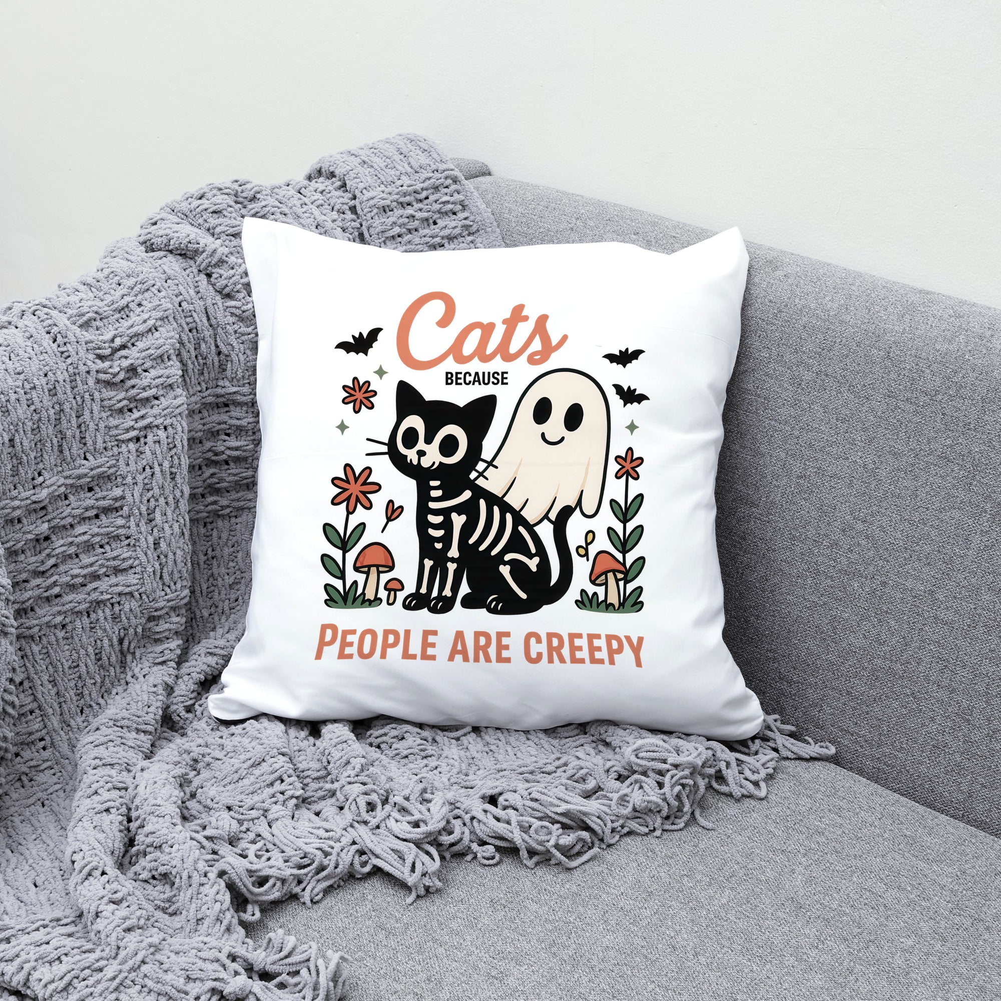 Cats&Dogs Because People are Creepy - Halloween Square Pillow