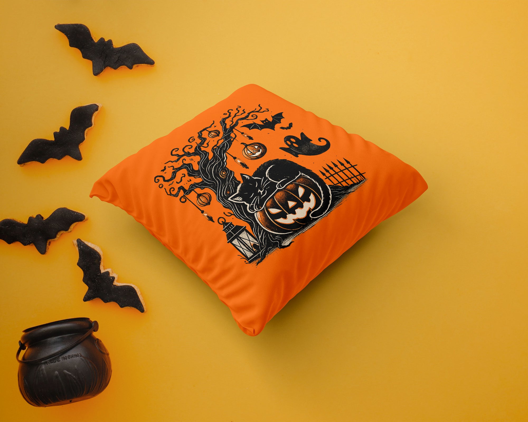 PumpkinCat - Halloween Square Pillow