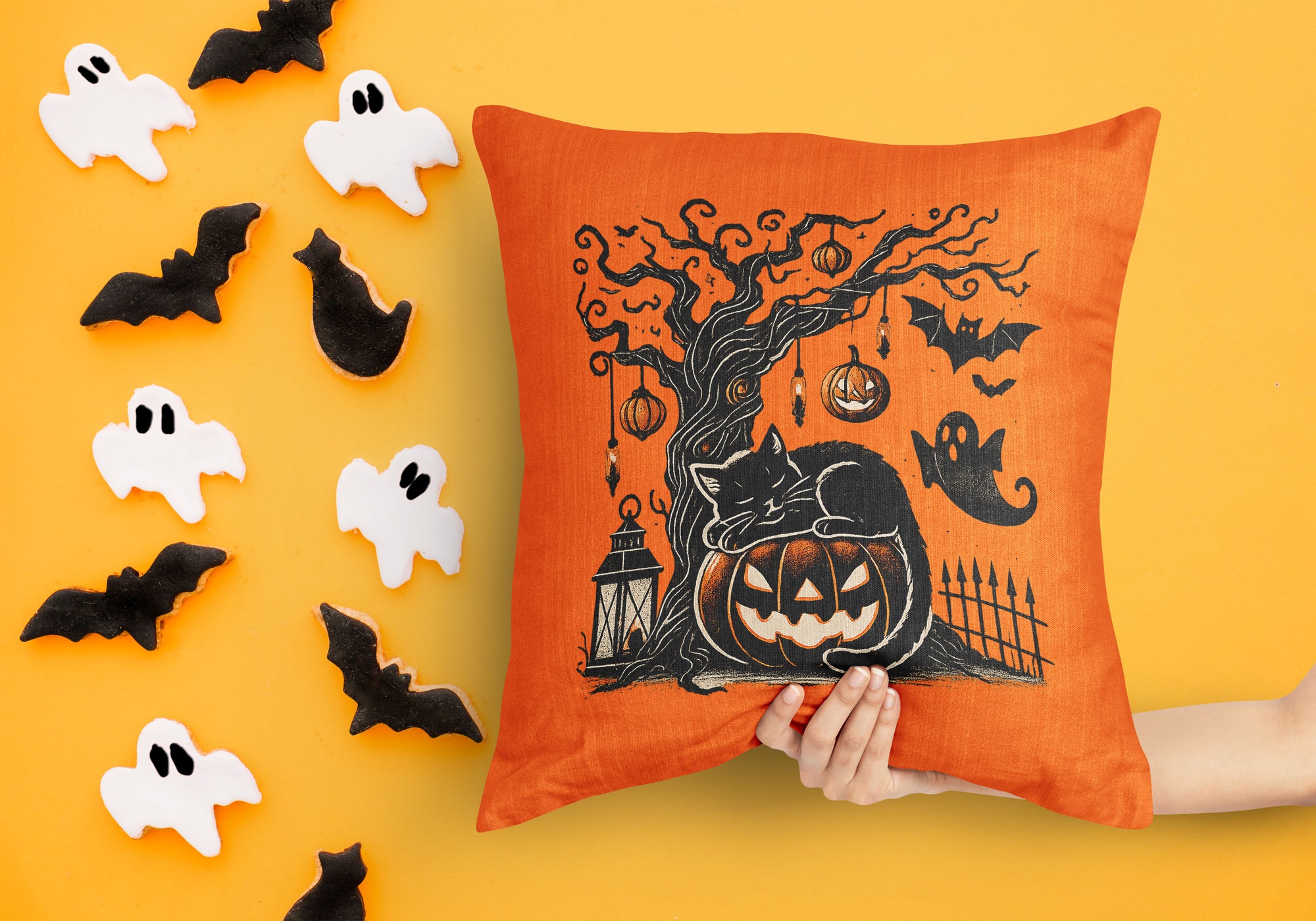 PumpkinCat - Halloween Square Pillow