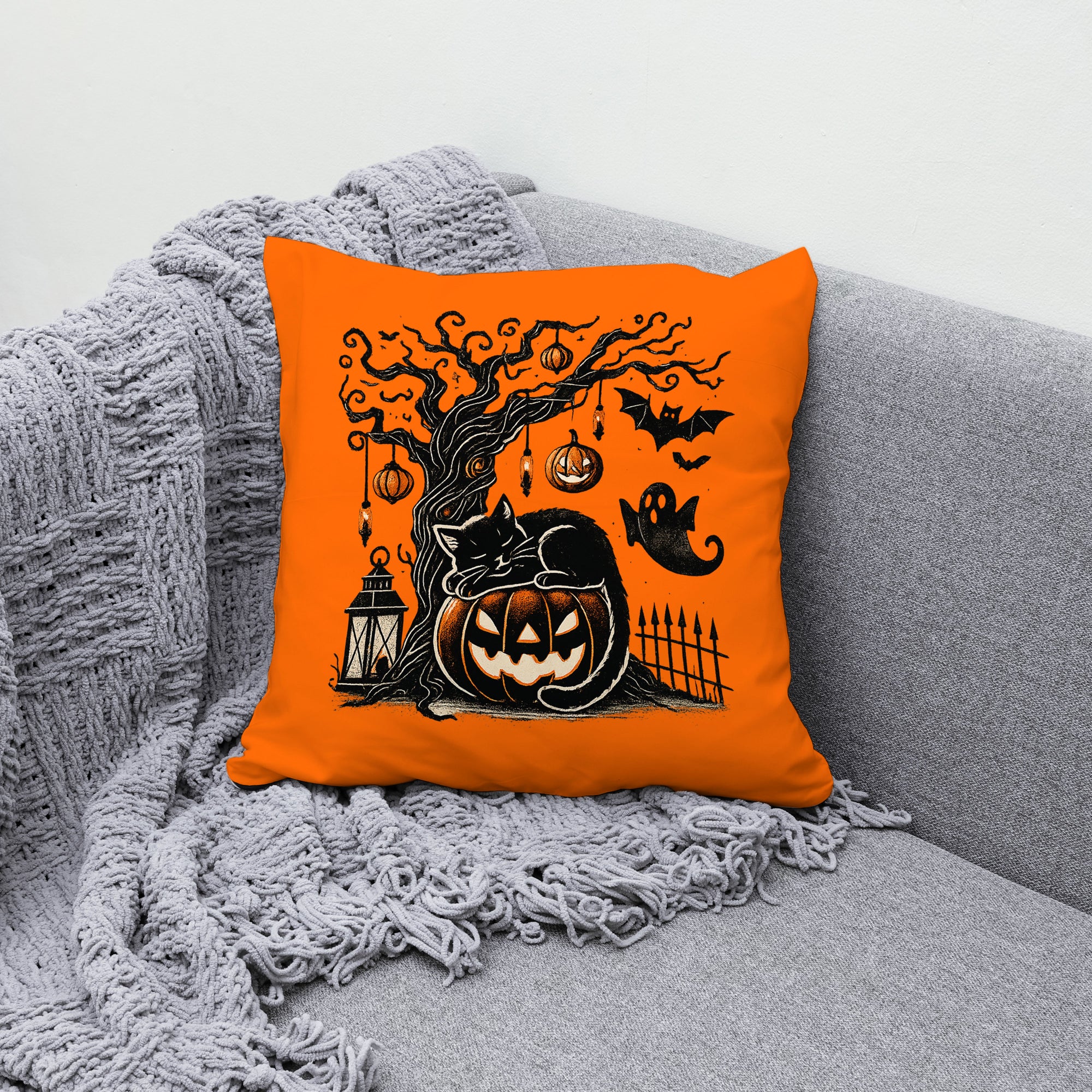 PumpkinCat - Halloween Square Pillow