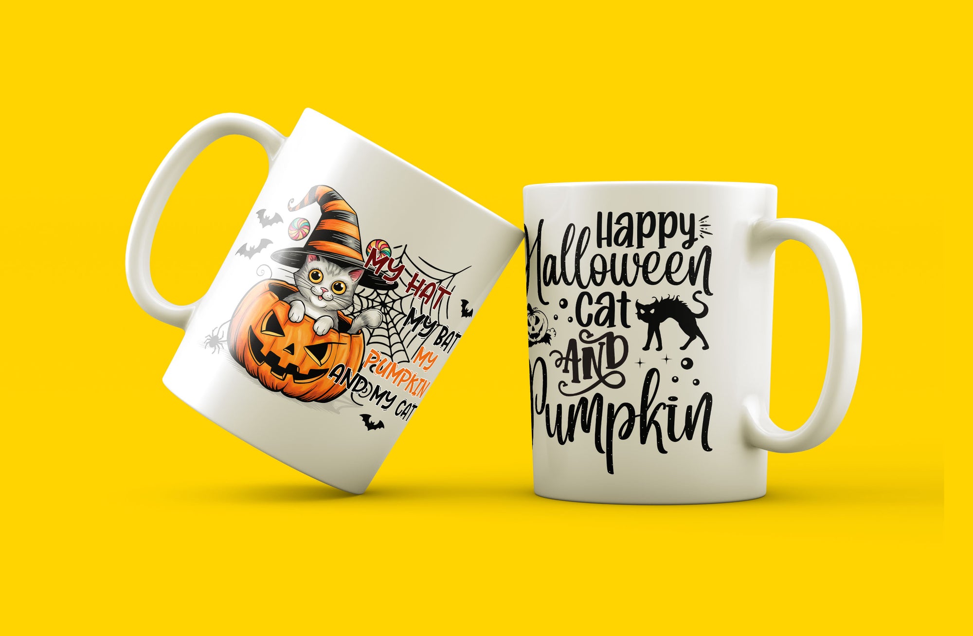 Halloween Cat & Pumpink - Halloween Ceramic Mug, (11oz)