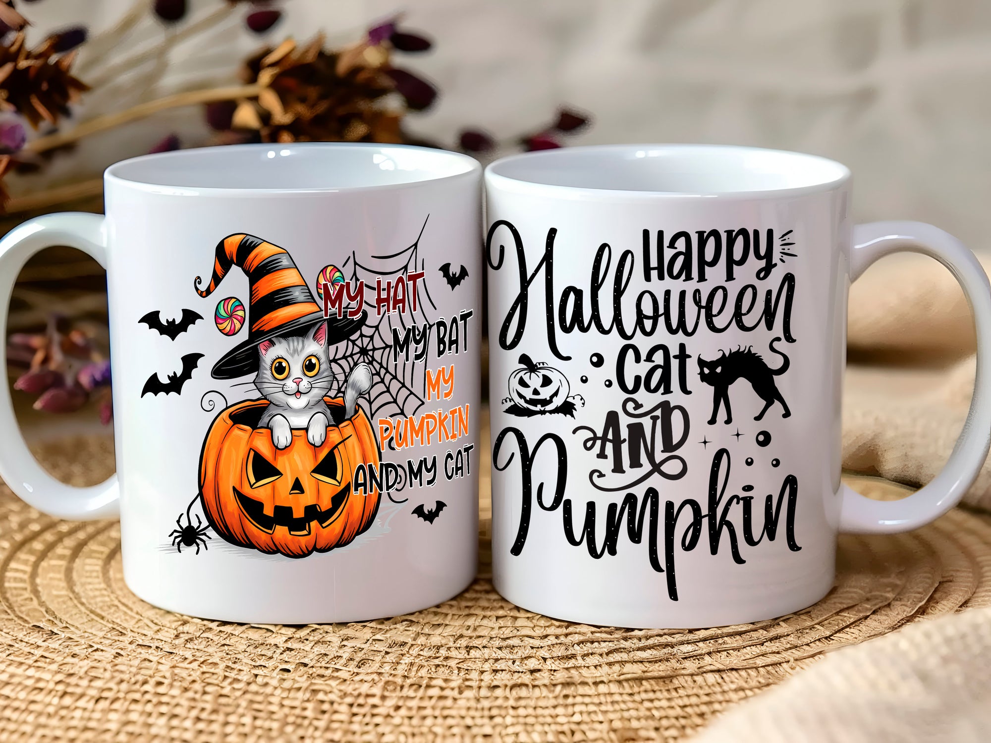 Halloween Cat & Pumpink - Halloween Ceramic Mug, (11oz)