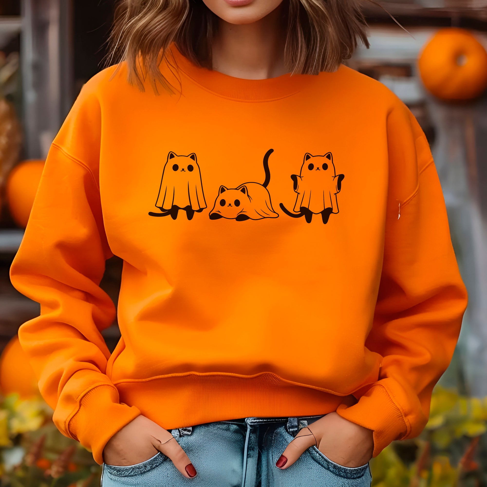 Cat Ghost - Halloween Crewneck Sweatshirt