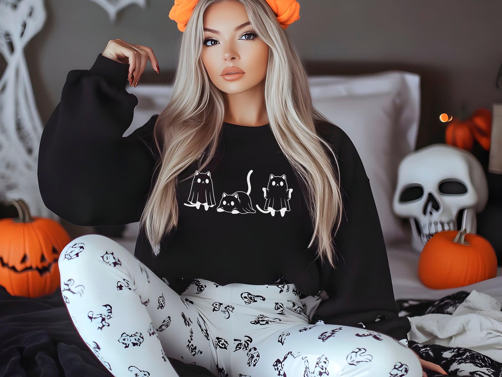 Cat Ghost - Halloween Crewneck Sweatshirt