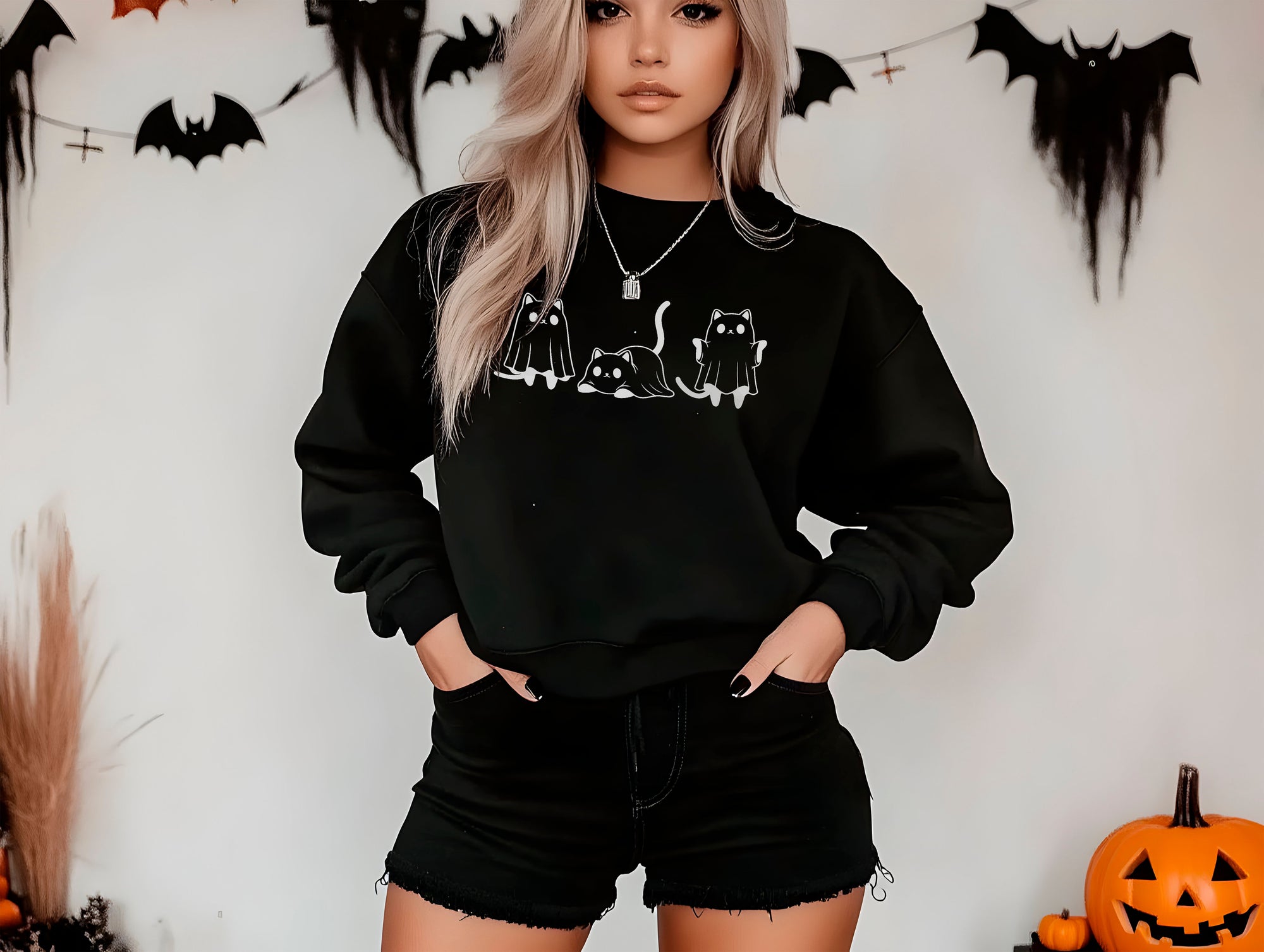 Cat Ghost - Halloween Crewneck Sweatshirt